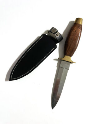 COLTELLO DA LANCIO IN ACCIAIO CON MANICO IN LEGNO E FODERO DA CINTURA LAMA 23,5CM